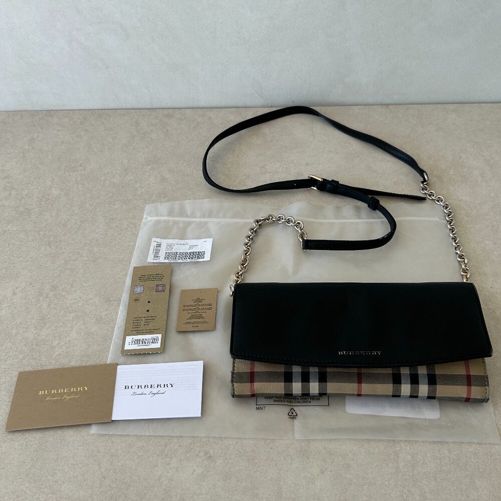 100% Authentic Burberry Black Henley Wallet on Chain Leather